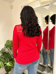 Red Lace Ribbed Top Francesca