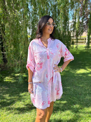 Pink Flower Pattern Longline Shirt Lucinda