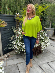 Lime V-Neck Reverse Seam Knit Diana