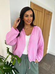 Pink Bubble Cotton Checked Jacket Niamh
