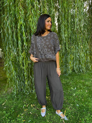 Chocolate Paisley Bubble Cotton Bubble Hem Top Rita