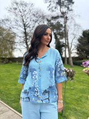 Blue Floral Butterfly Top Reeva
