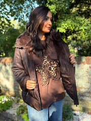 Chocolate Premium Faux Leather Puffer Coat Olympia