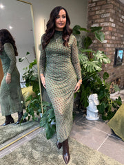 Sage Polka Dot Mesh Dress Joanna