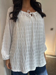 White Textured Bardot Top Maiya