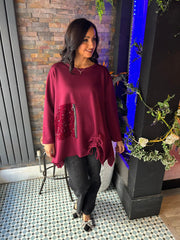 Wine Ruch Sequin Detail Top Avril