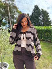 Chocolate Wave Tie Cardi Shona