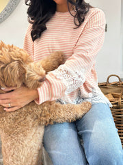 Pink Striped Lace Hem Top Adelaide