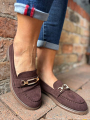 Chocolate Faux Suede Chain Loafer