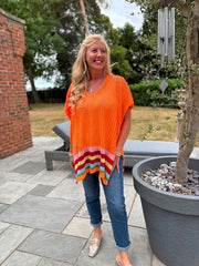 Orange Striped Hem Loose Knit Jenna