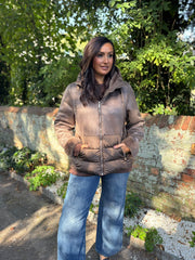Mocha Premium Faux Leather Puffer Coat Olympia