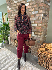 Wine Floral Mesh Top Louise