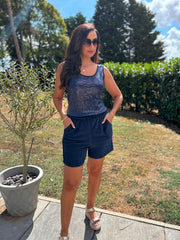Navy Towelling Shorts Natasha