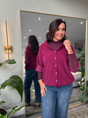 Wine Soft Cord Hooded Jacket Trina