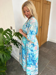 Blue Marble Shimmer Kaftan Dress Eliana