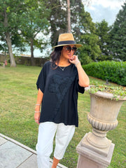 Black Embroidered Floral Top Frankie
