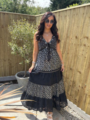 Black Luxury Embellished Lace Panel Dress Jodie