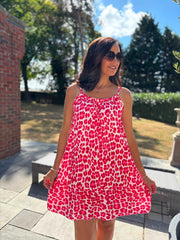 Red Leopard Bubble Cotton Dress Jill