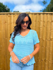 Blue Crochet Knit Top Selina