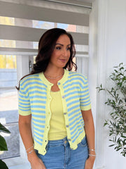 Lime Striped Knitted Cardi Evie