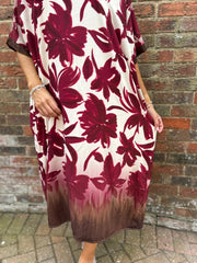 Wine Ombre Floral Dress Stephanie