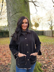 Black Leopard Trim Coat Maisy