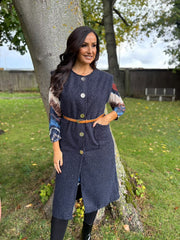 Navy Brushed Belted Waistcoat Andrea