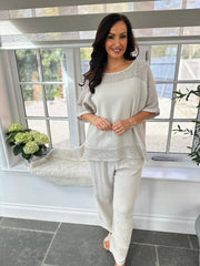 Stone Bubble Cotton Trouser Set Hayley