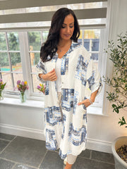 Navy Floral Aztec Shirt Dress  Gemma