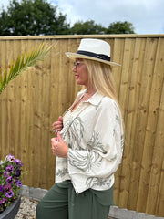 Khaki Coastal Print Shirt Elsa