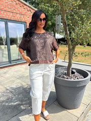 Chocolate Striped Textured Linen Top Anais
