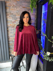 Wine Embellished Velour Top Zeta