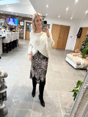 Leopard Satin Style Lace Trim Skirt