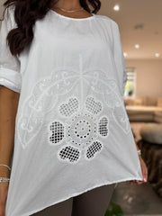 White Net Floral Sequin Top Isobel