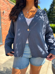 Navy Button Front Jacket Helen