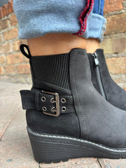 Black Buckle Wedge Boots