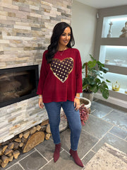 Wine Metallic Heart Ribbed Sweatshirt Brooke