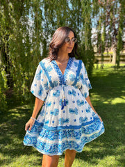 Blue Paisley Striped Kaftan Dress Alice