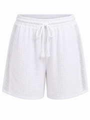 White Net Detail Bubble Cotton Shorts