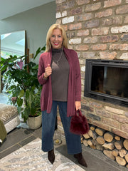 Wine Soft Drape Cardi Flora