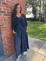 Navy Wide Leg Pull on Silvia Trousers