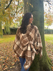 Chocolate Check Tie Shawl Roxie