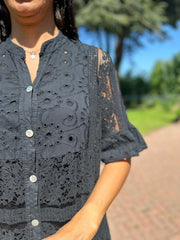 Black Mesh Lace Panel Dress Vivian