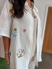 White Bubble Cotton Multi Pattern Blouse Louisa