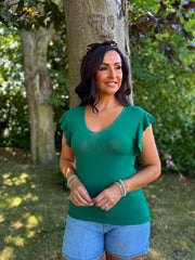 Green Ruffle Sleeve Knit Top Hannah