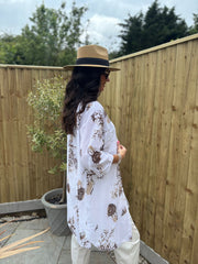 Chocolate Coral Print Longline Shirt Kelly