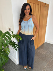 Navy Multi Hole Detail Trousers Terri
