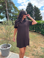 Chocolate Collared Towelling Dress Natasha