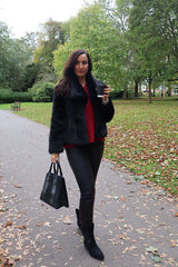 Black Cropped Faux Fur Coat