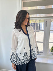 Navy Floral Embroidered Blouse Skye